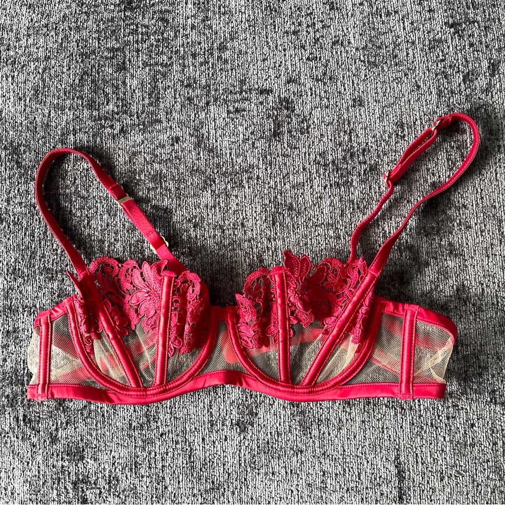 Honey Birdette Red and Cream Lace Underwire Bra